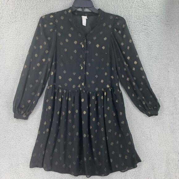 H&M Tunic Top Womens Peasant Sheer Size S Boho Black Oversized - Picture 1 of 8